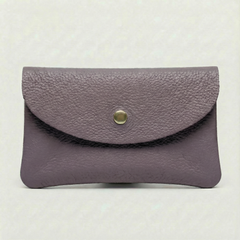 Lavender pebble leather wallet collection featuring Mini Coin Wallet, Coin Wallet, and Cellphone Wallet in genuine leather, made in Italy., view 1