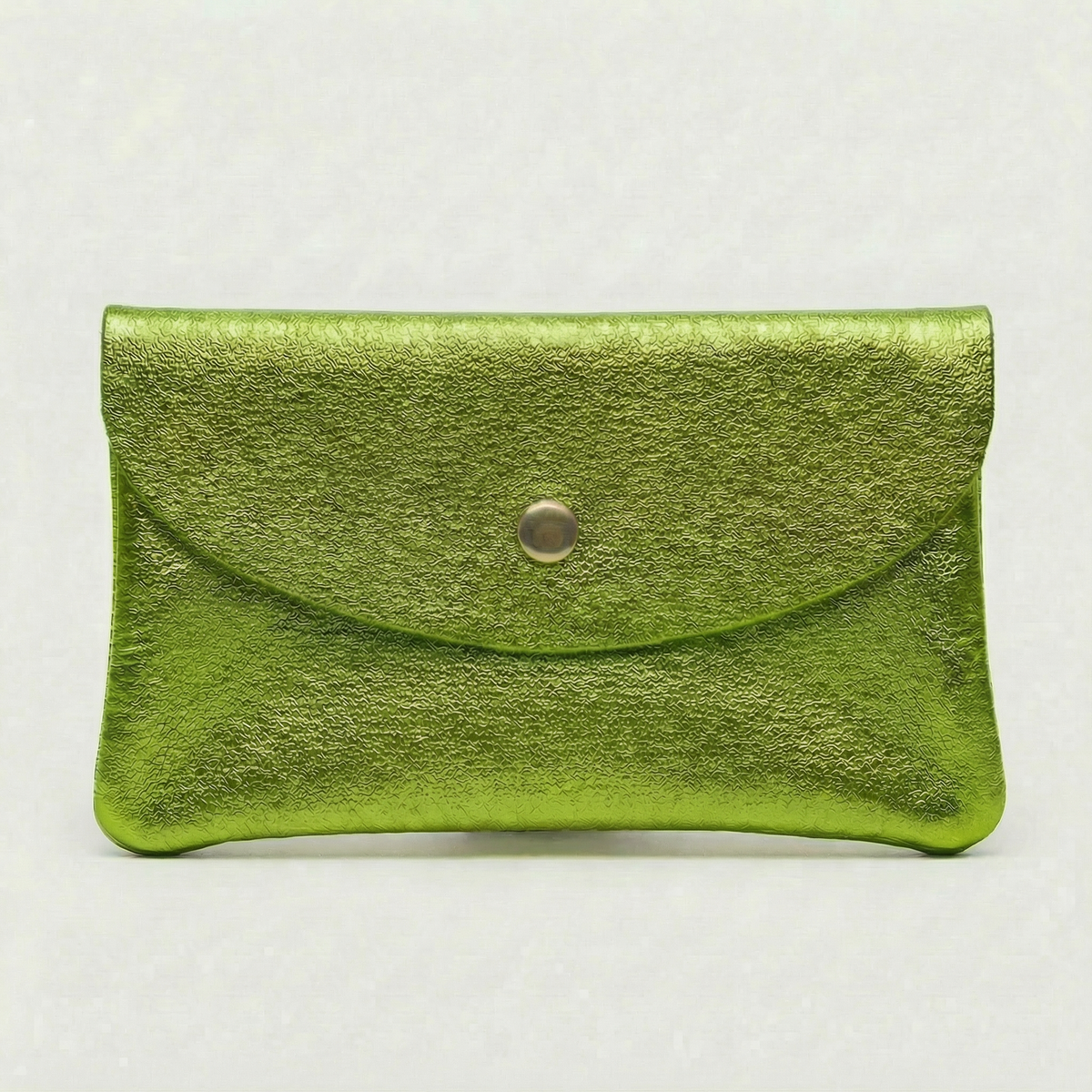 Neon Green  metallic leather wallet available in mini coin wallet, coin wallet, and cellphone wallet sizes.
