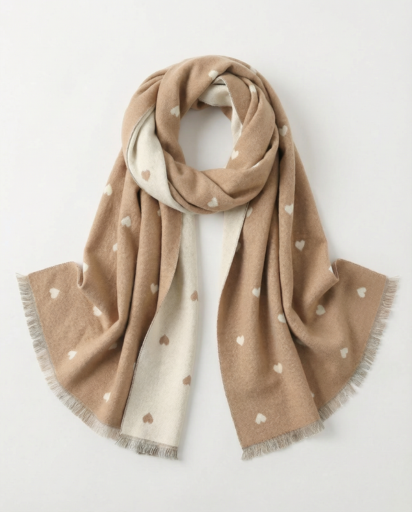 Wrap with small  hearts in Camel and Beige 