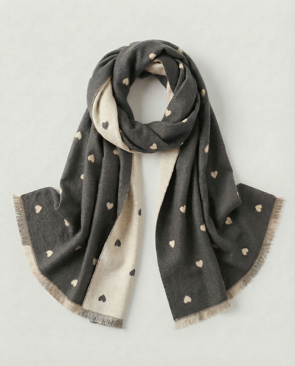 Wrap with small hearts in Grey and Beige 