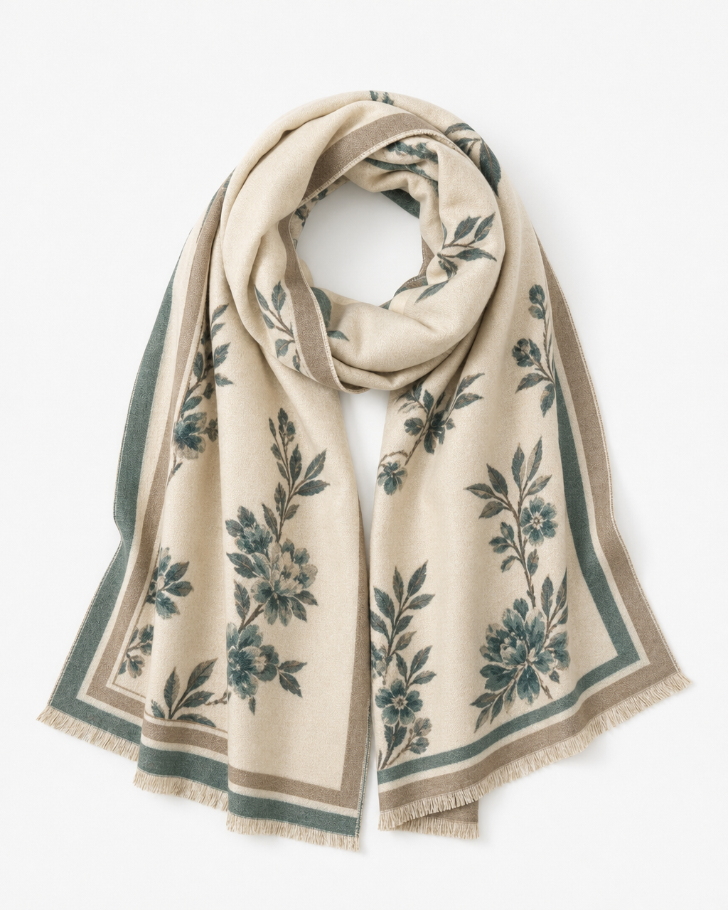 Green wrap with floral pattern on a light gray background