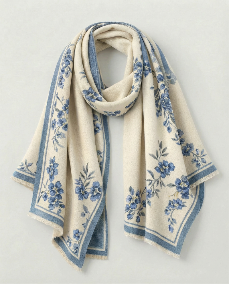 Floral patterned wrap on a light gray background