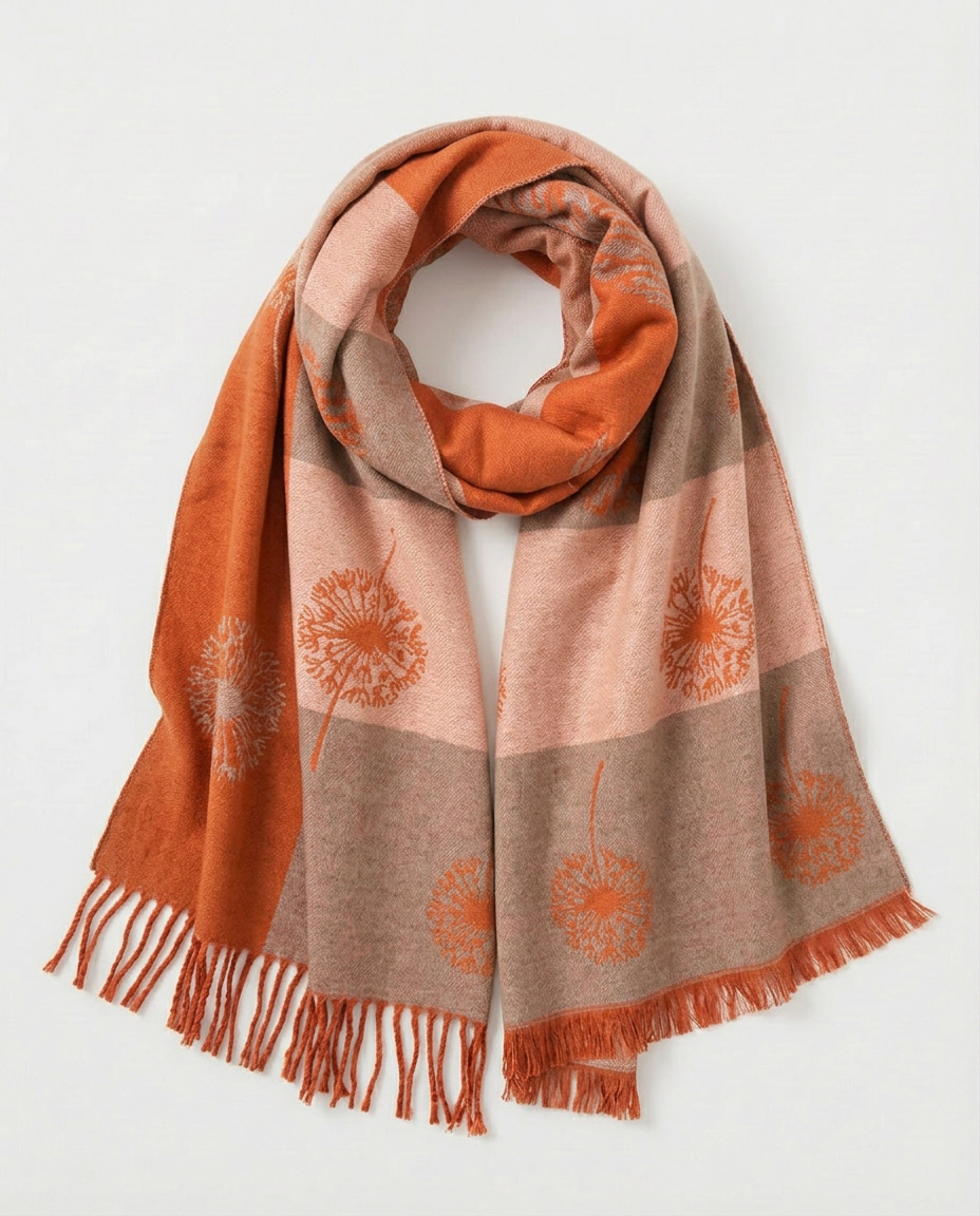 Orange wrap with pattern and fringes on a light background