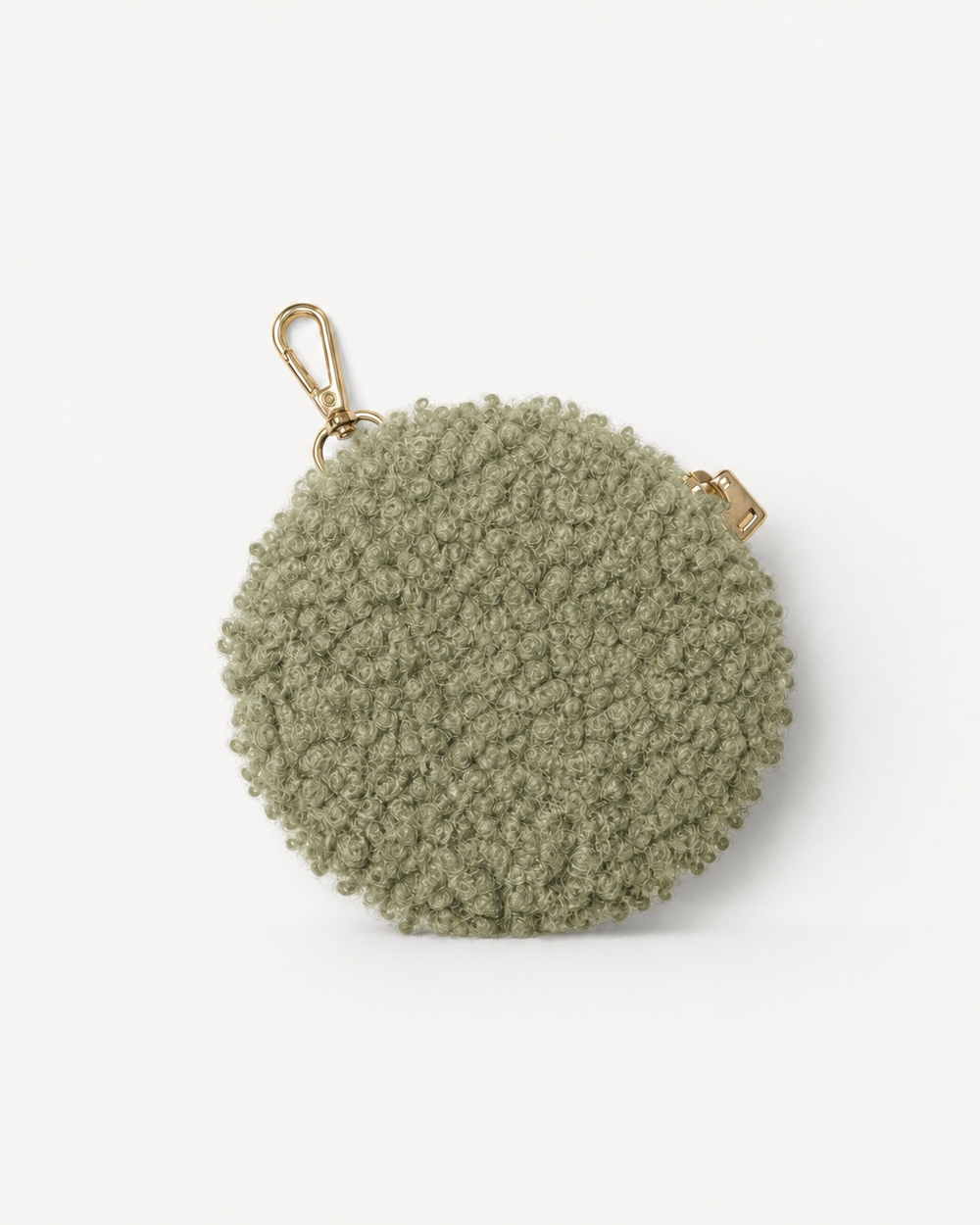 Soft teddy fabric coin wallet olive in a stylish compact design for everyday essentials.