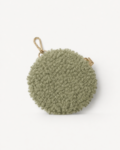 Soft teddy fabric coin wallet olive in a stylish compact design for everyday essentials., view 1