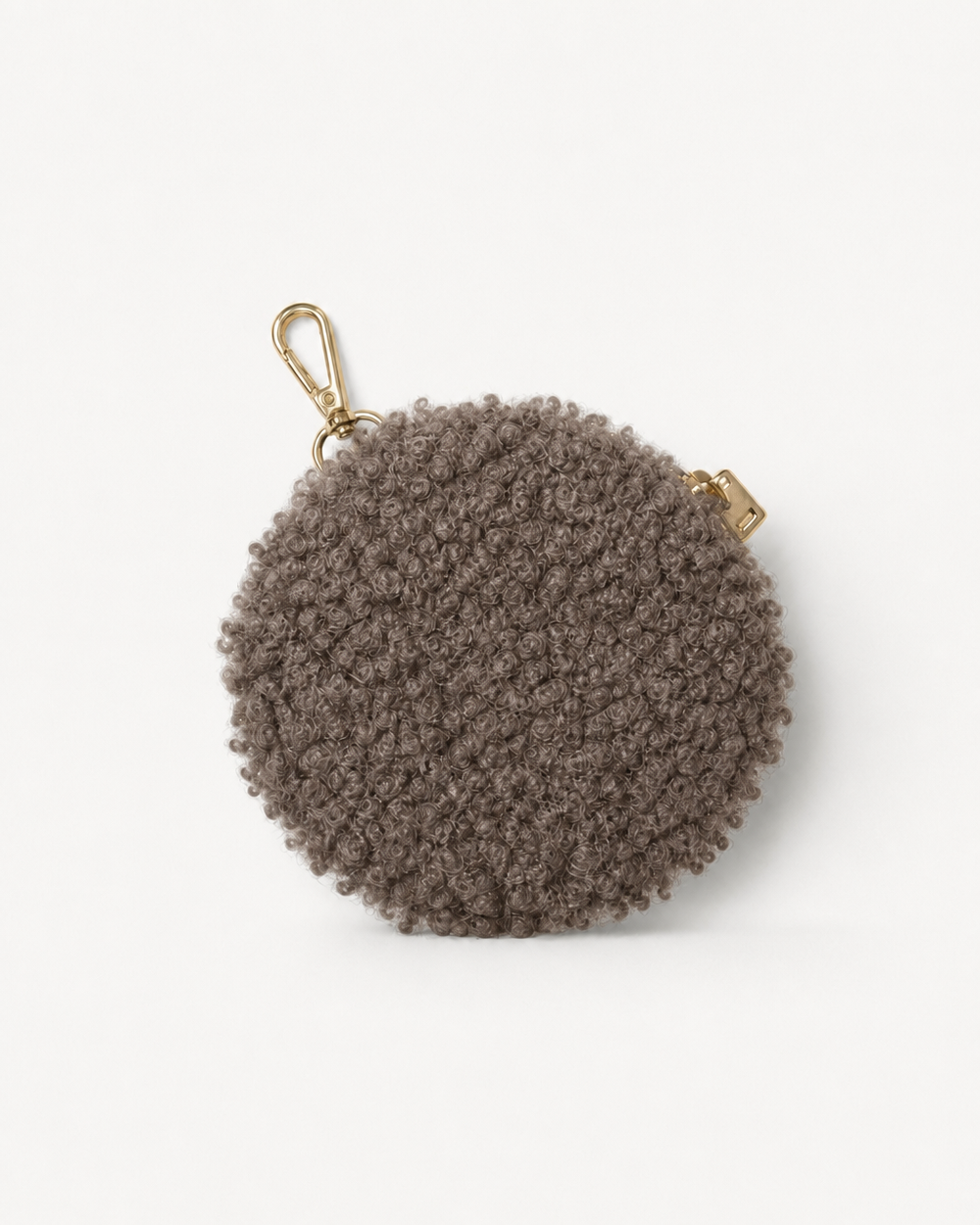 Soft teddy fabric coin wallet taupe in a stylish compact design for everyday essentials.