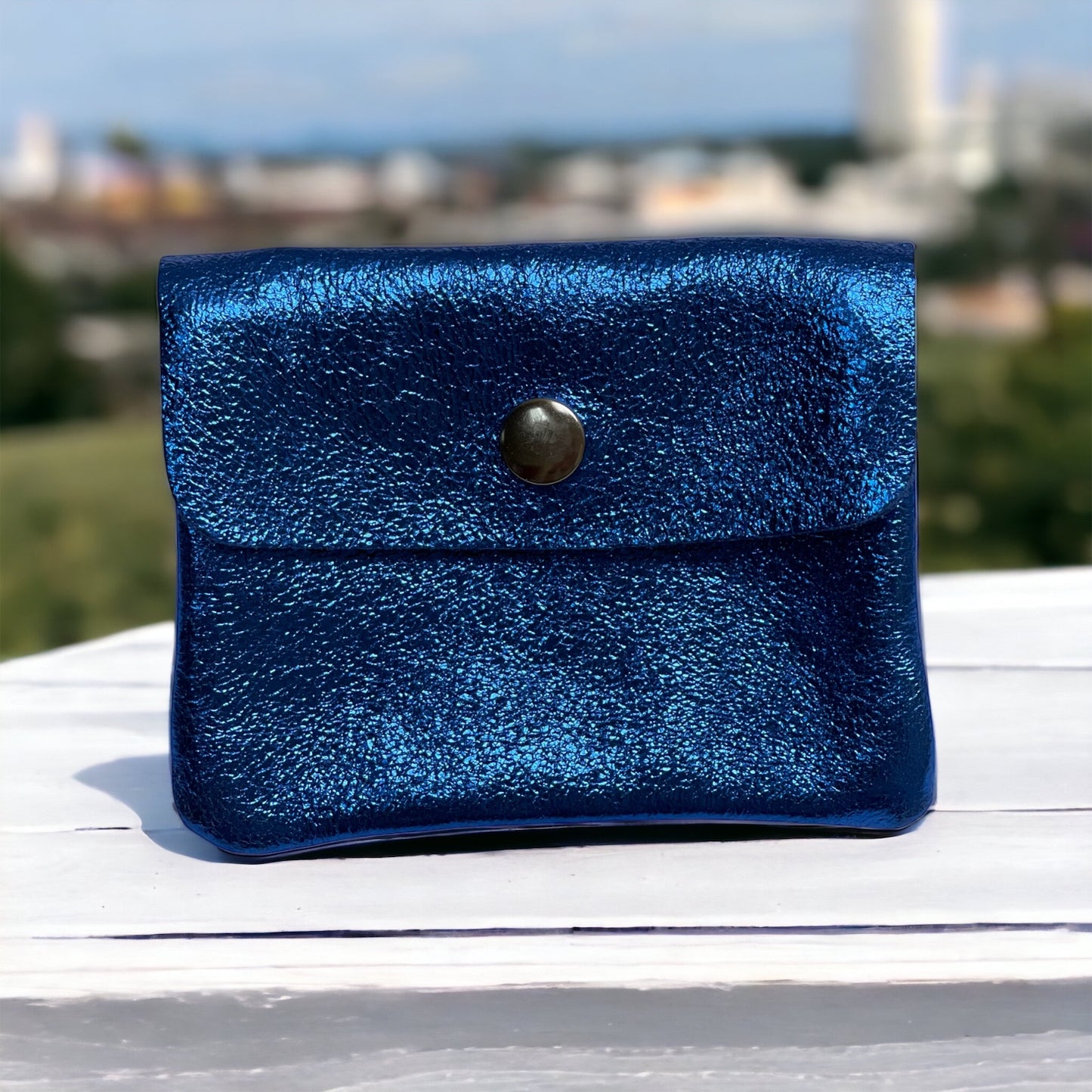 Mini Coin Wallet - Metalic Leather - Cobalt Blue