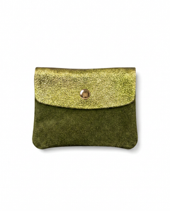 Mini Coin Suede Wallet in Pistachio, Two-Tone with premium leather, soft suede, and a secure snap-button closure., view 1