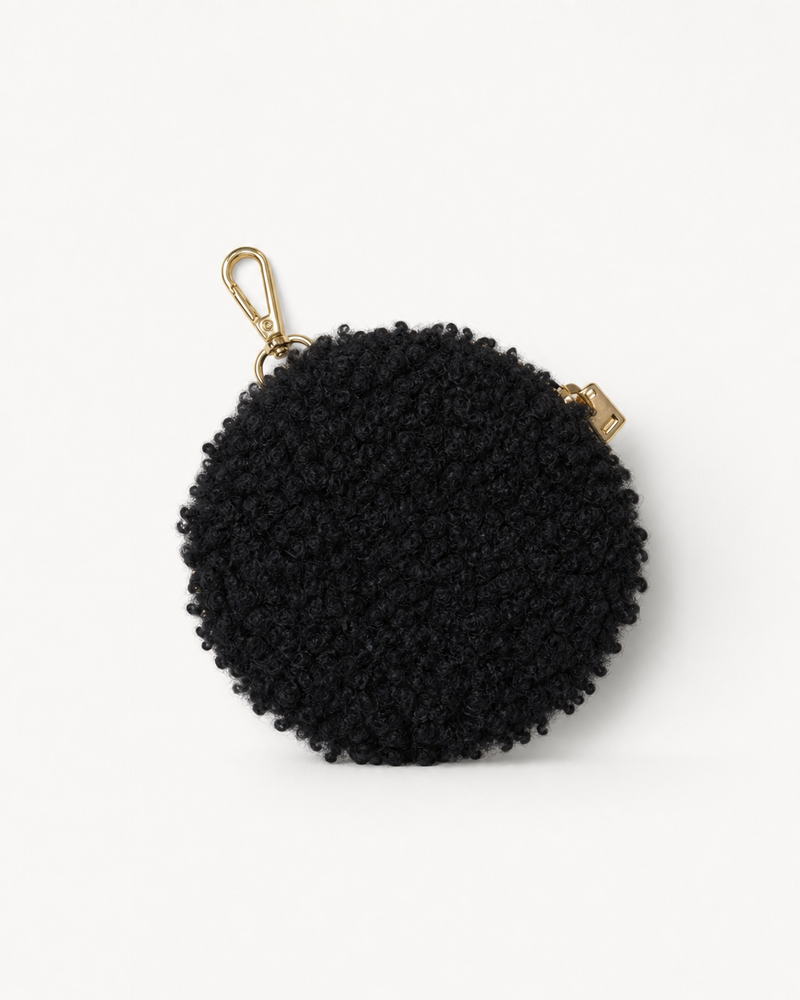 Soft teddy fabric coin wallet black in a stylish compact design for everyday essentials.