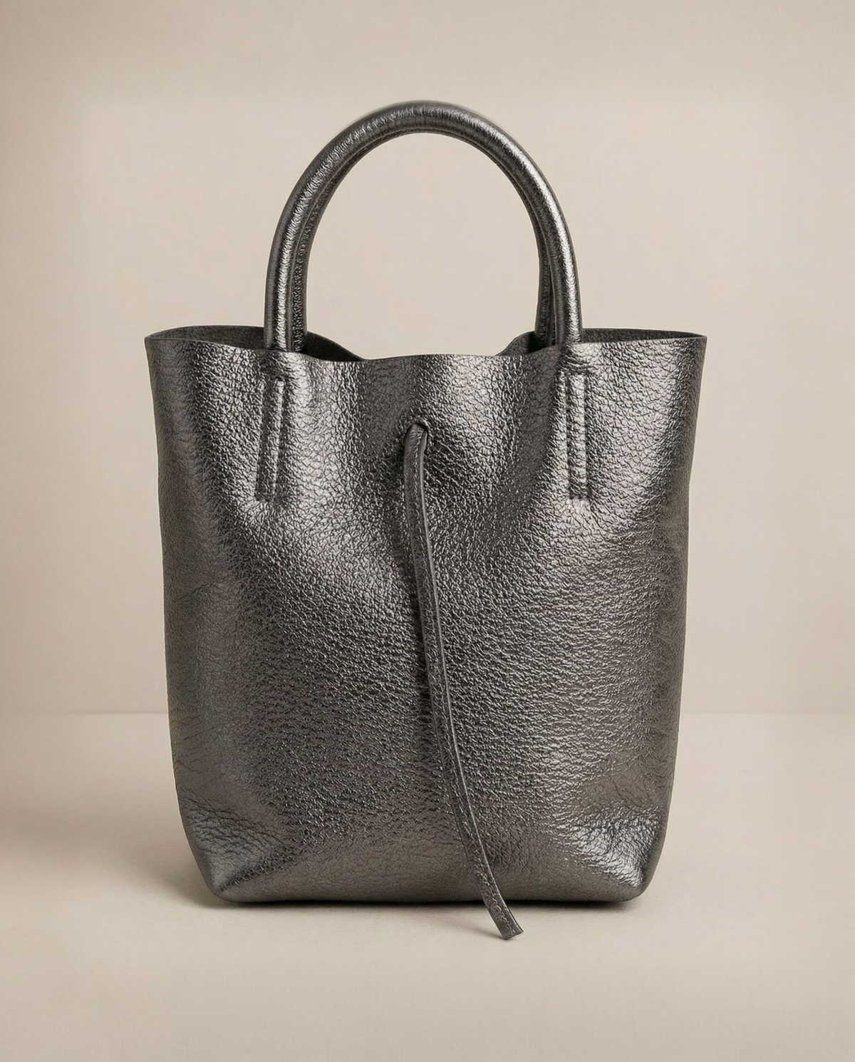 Mini Tote Bag in Pewter metallic Italian leather