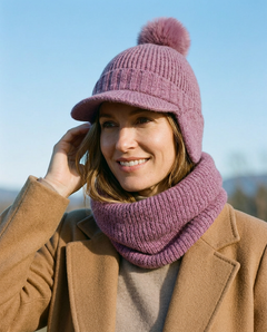 Chiara Hat & Neck Warmer - Mulberry, view 2
