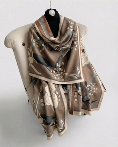 Decorative wrap with floral pattern on a mannequin against a white background, view 2