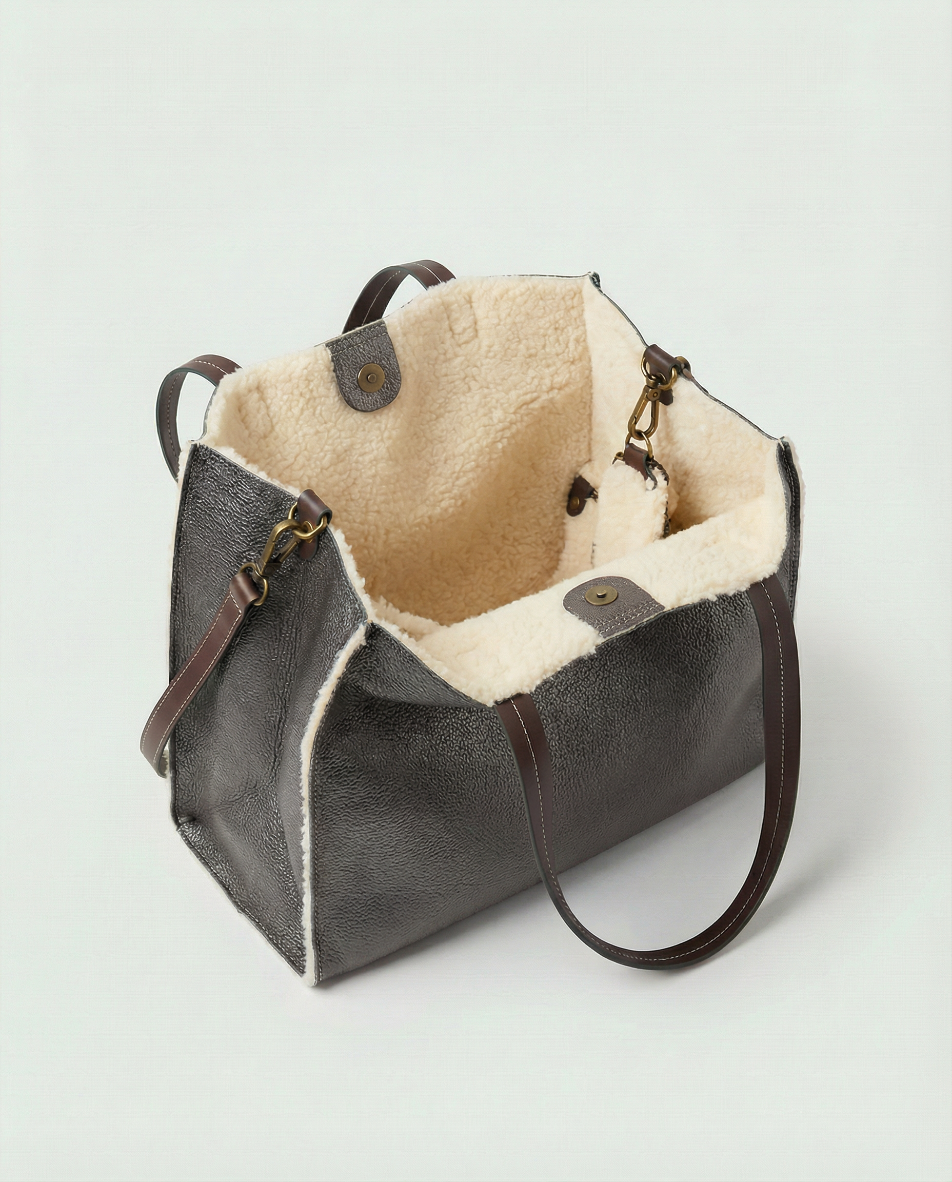 Metallic pewter leather Paris tote bag available in Paris Tote and Mini Paris Tote sizes.
