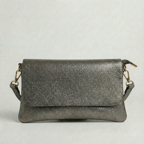 Crossbody Bag - Metallic Leather -  Pewter (Limited Edition)