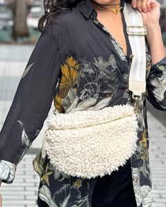 Fanny Bag - Teddy soft fabric and Leather - Ivory, view 2