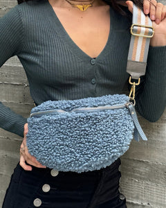 Fanny Bag - Teddy soft fabric and Leather - Denim, view 2