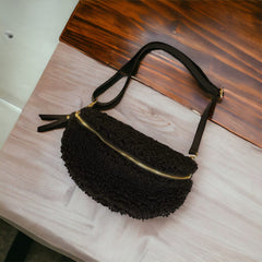 Fanny Bag - Teddy soft fabric and Leather - Black, view 5