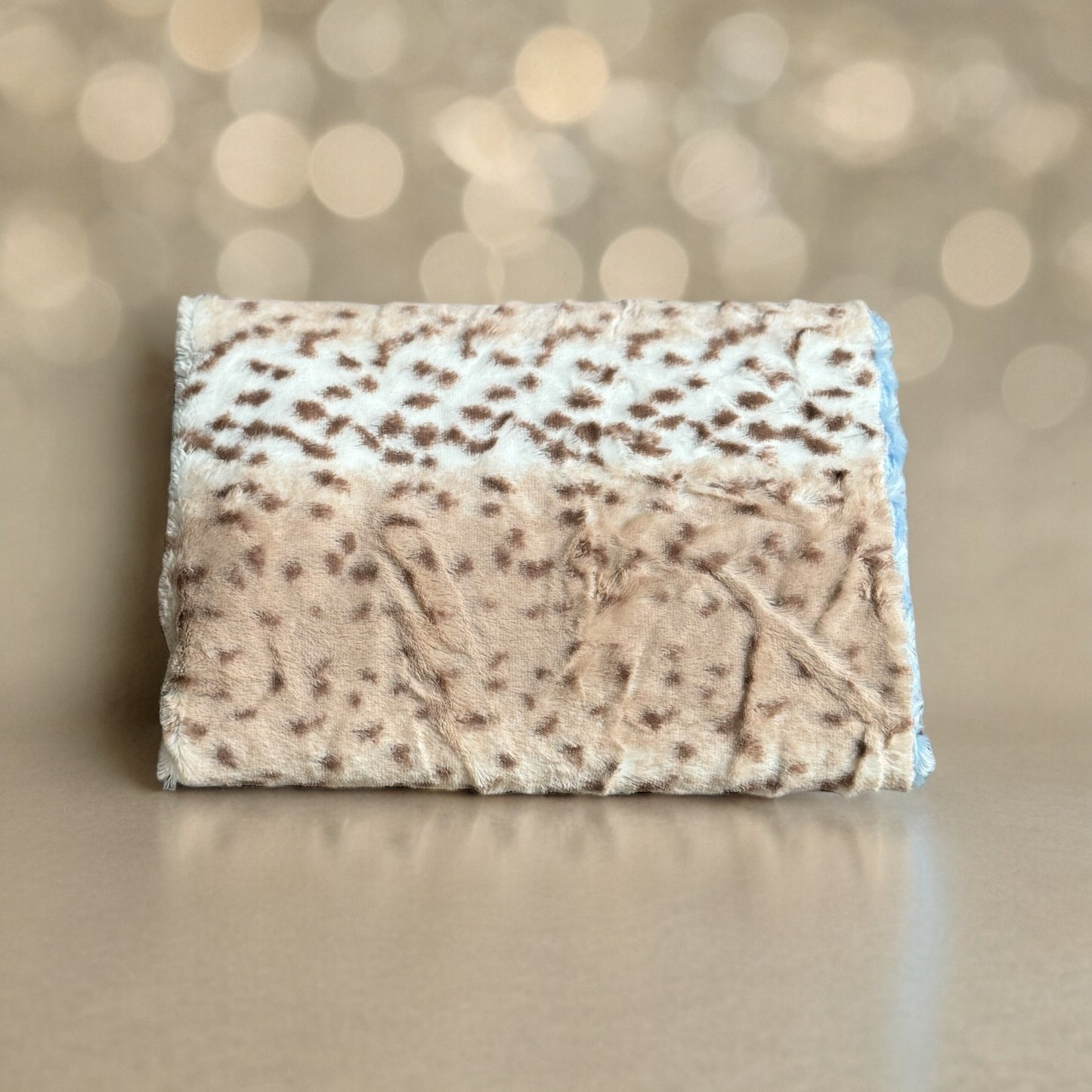 Baby Blanket - Snow Leopard with rosebud Blue