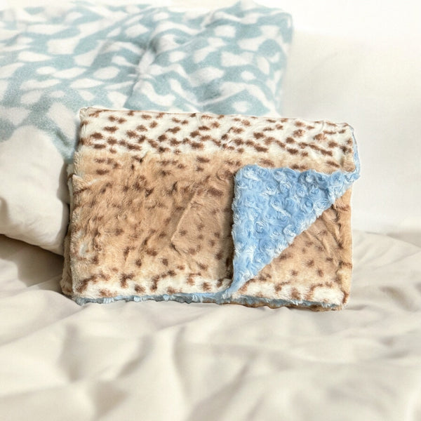 Baby Blanket - Snow Leopard with rosebud Blue