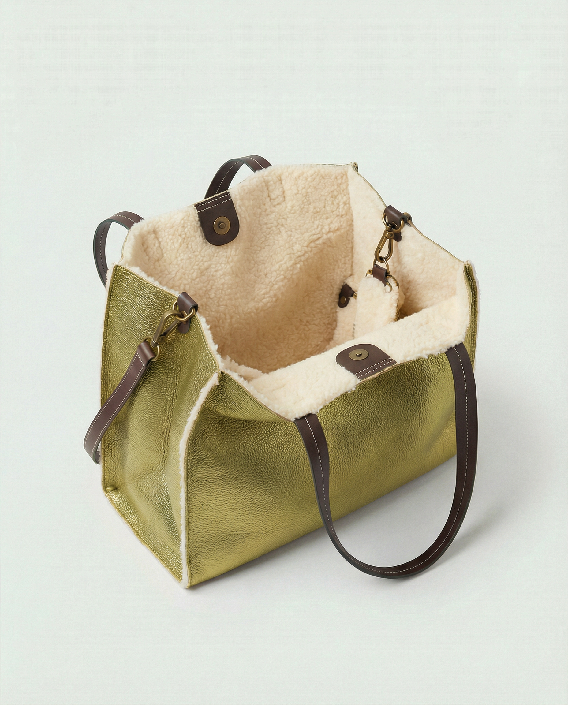 Metallic pistachio leather Paris tote bag available in Paris Tote and Mini Paris Tote sizes.