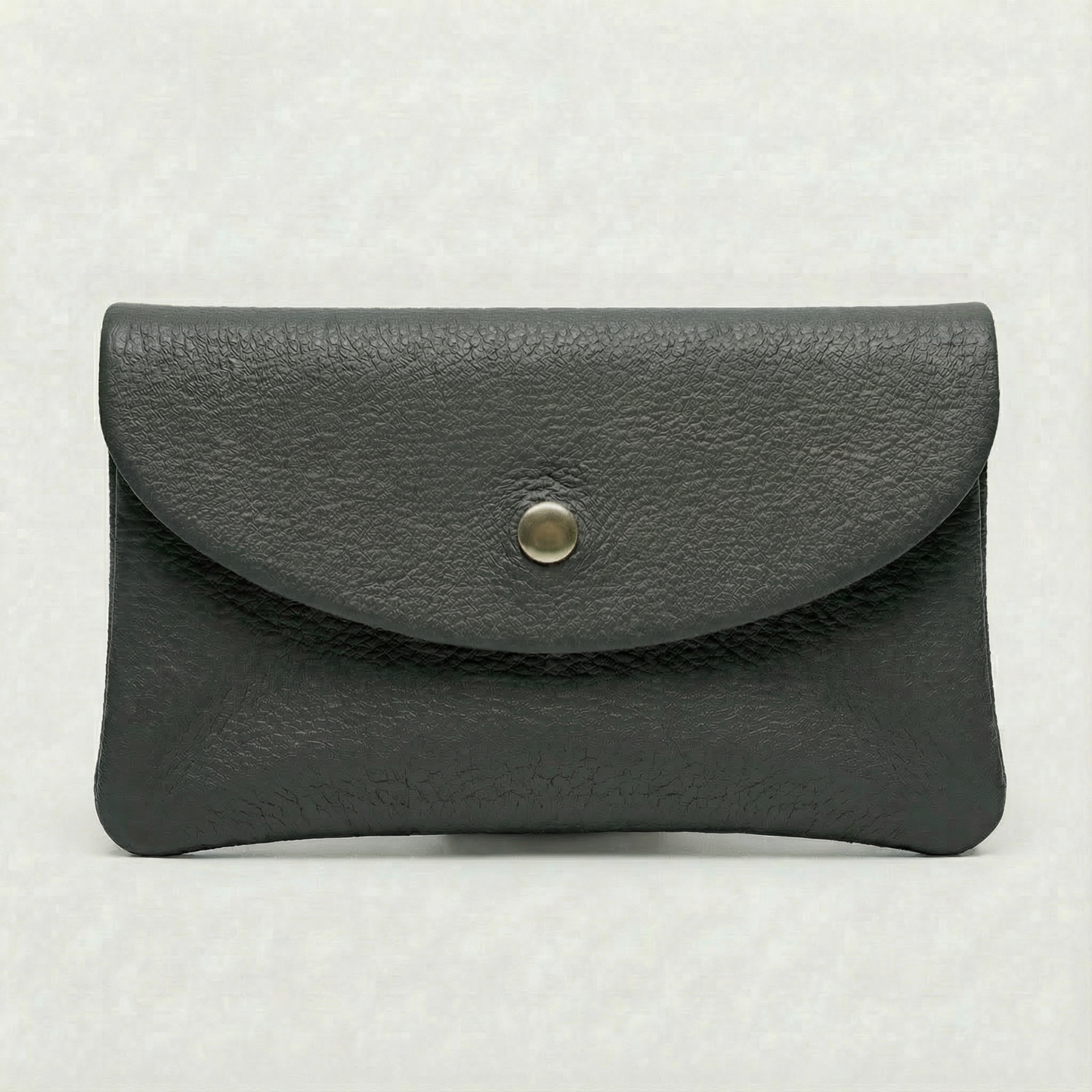 Cement pebble leather mini coin wallet with snap closure, compact Italian‑made design for coins and small essentials