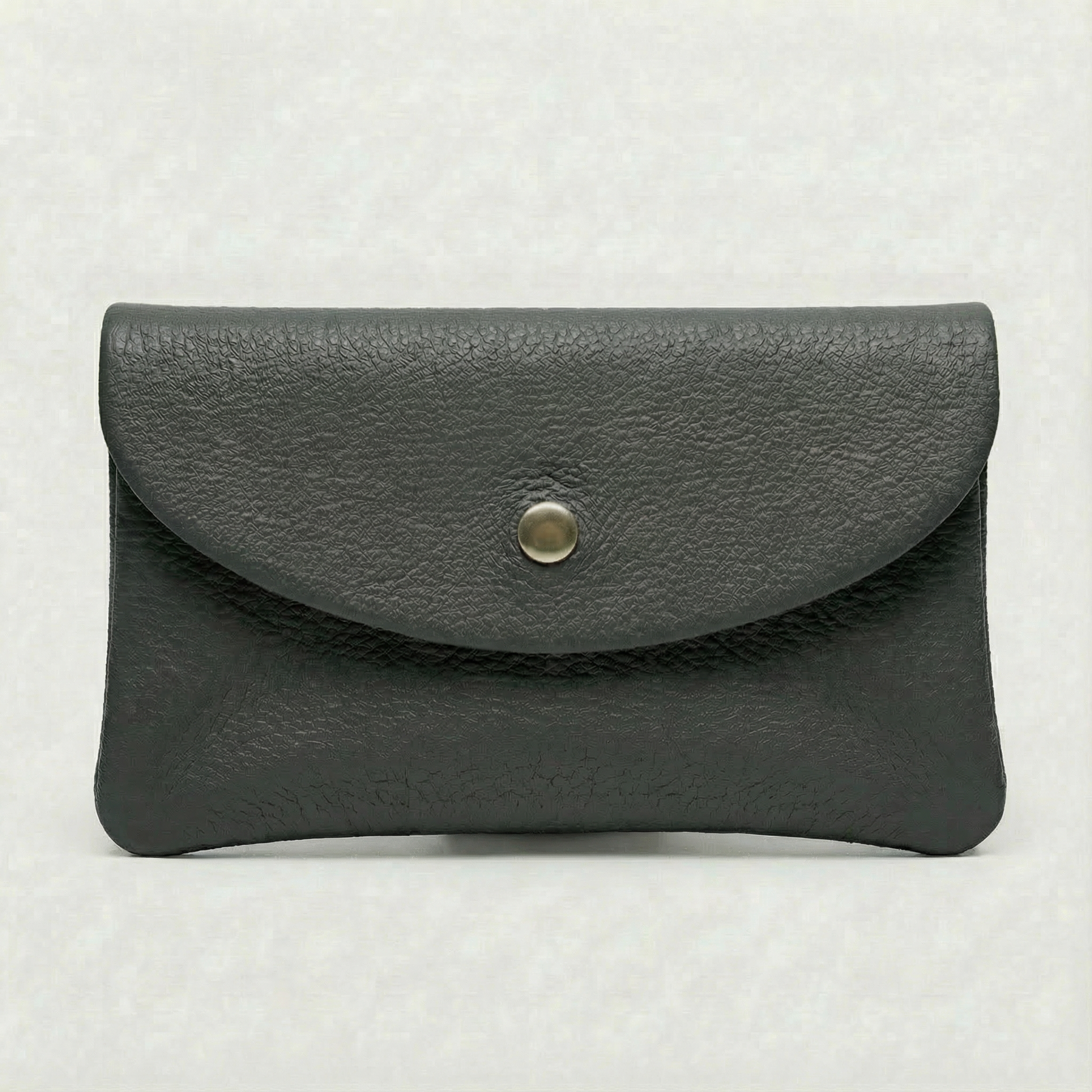 Cement pebble leather mini coin wallet with snap closure, compact Italian‑made design for coins and small essentials