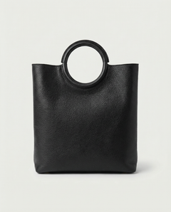 Ring Bag in pebble leather black with circular ring handle and structured silhouette., view 1