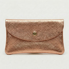 Rose Gold metallic leather wallet available in mini coin wallet, coin wallet, and cellphone wallet sizes., view 1