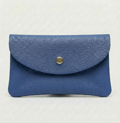Royal Blue pebble leather wallet collection featuring Mini Coin Wallet, Coin Wallet, and Cellphone Wallet in genuine leather, made in Italy., view 1