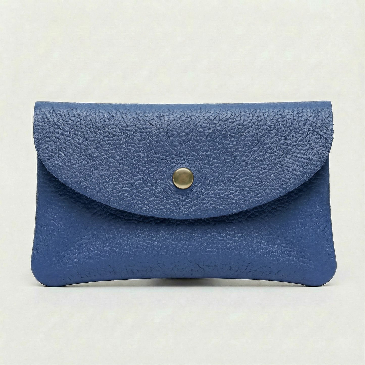 Royal Blue pebble leather coin wallet with snap closure, minimalist Italian design, compact and elegant everyday accessory.