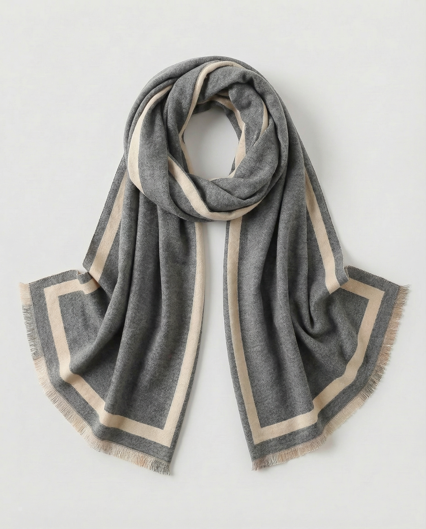 Gray wrap with beige border on a light gray background