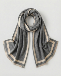 Gray wrap with beige border on a light gray background, view 1