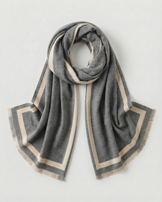 Gray wrap with beige border on a light gray background
