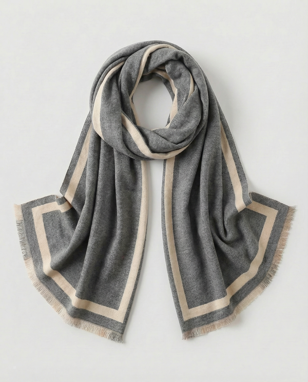 Gray wrap with beige border on a light gray background