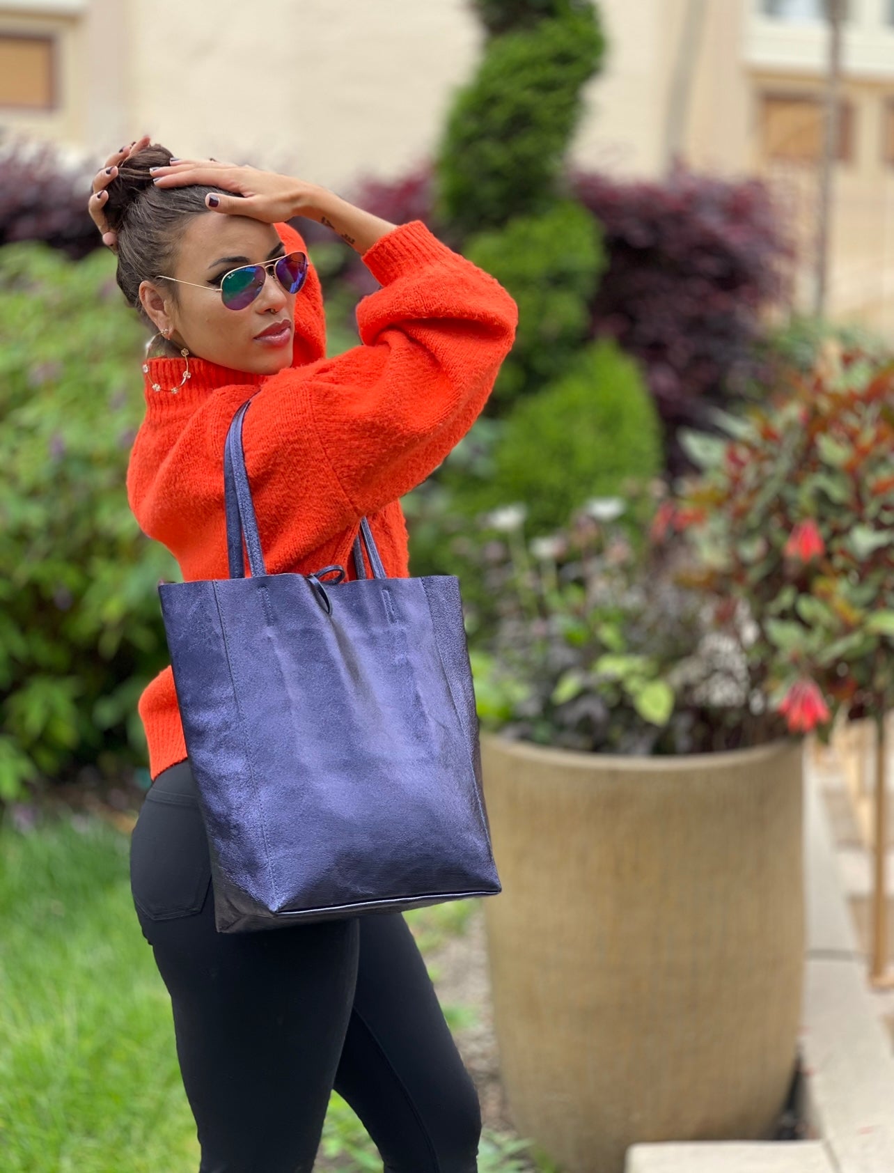 Tote Bag - Metalic Leather - Indigo.