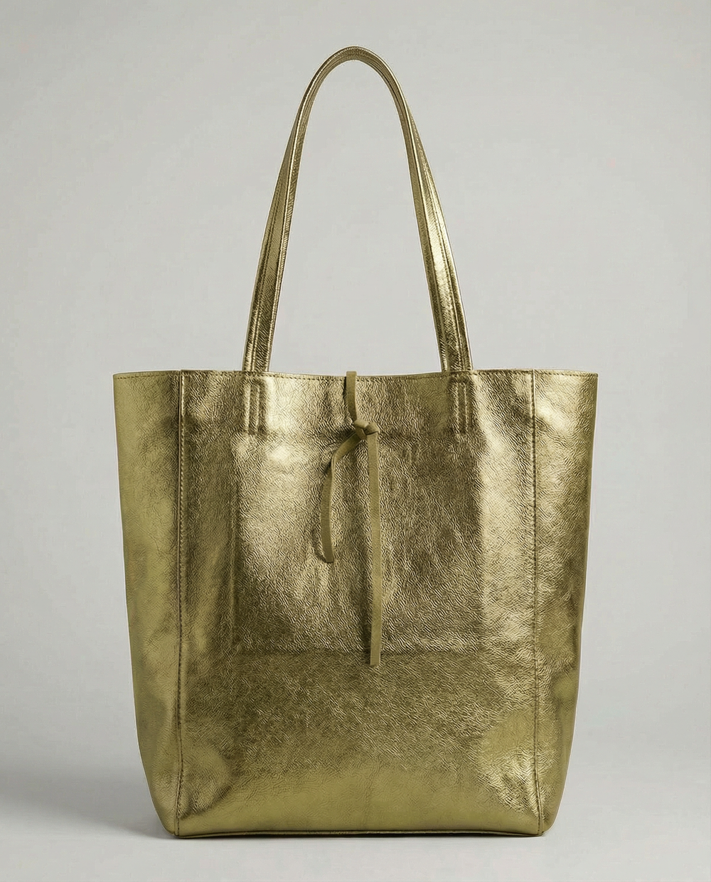 Pistachio metallic leather tote bag available in Tote Bag and Mini Tote sizes. 