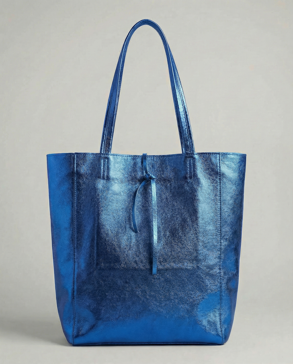 Royal Blue metallic leather tote bag available in Tote Bag and Mini Tote sizes. 