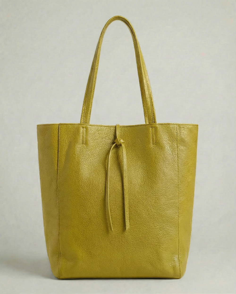 Chartreuse pebble leather tote bag available in Tote Bag and Mini Tote sizes. 

