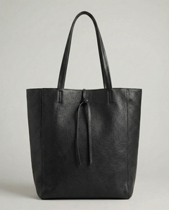 Black pebble leather tote bag available in Tote Bag and Mini Tote sizes. , view 1