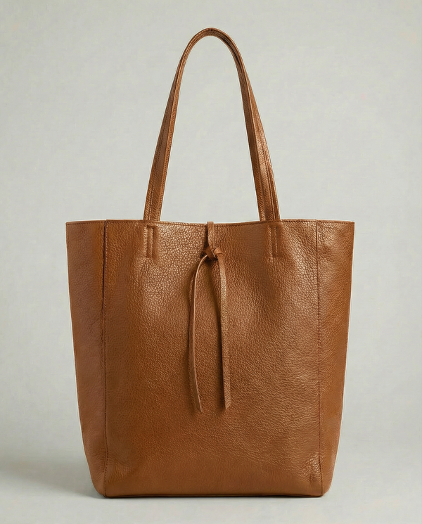 Caramel pebble leather tote bag available in Tote Bag and Mini Tote sizes. 
