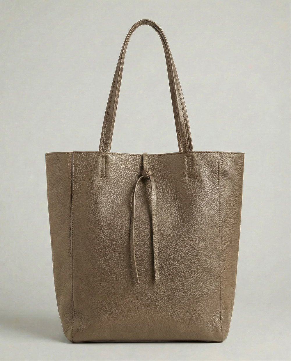 Mocha pebble leather tote bag available in Tote Bag and Mini Tote sizes. 