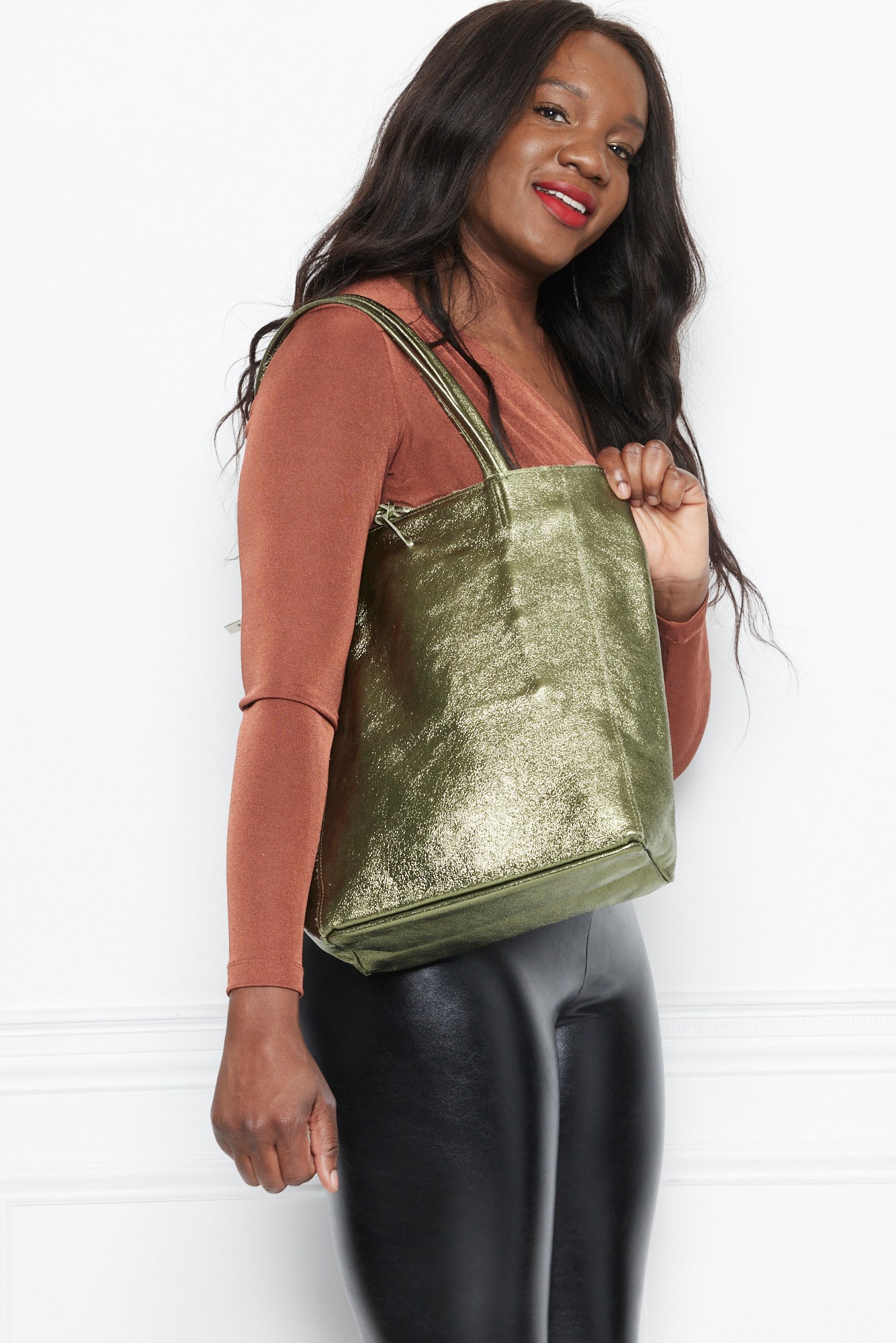 Tote Bag - Metalic Leather - Pistachio