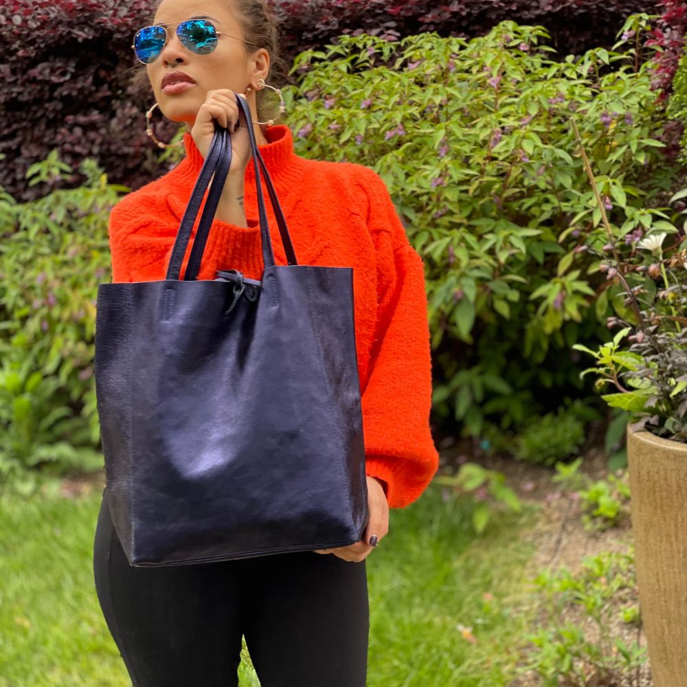 Tote Bag - Metalic Leather - Indigo.