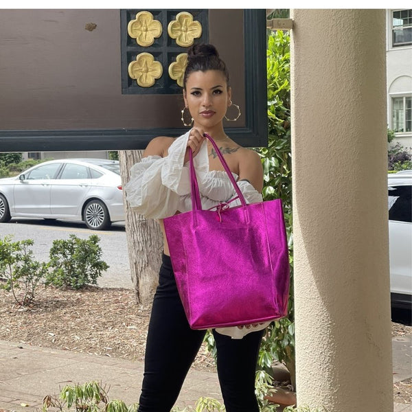Tote Bag - Metalic Leather - Magenta