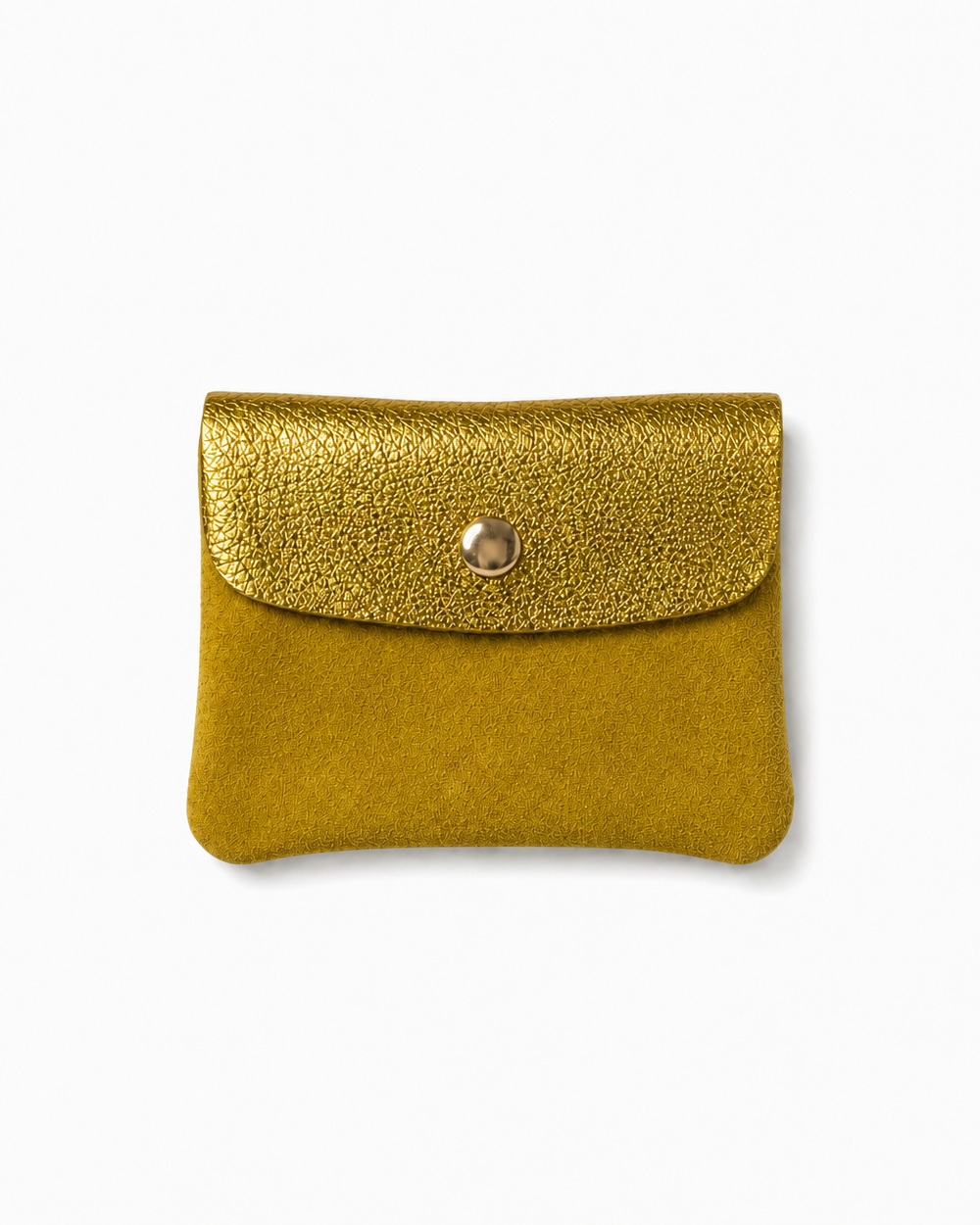 Mini Coin Suede Wallet in Yellow Two-Tone with premium leather, soft suede, and a secure snap-button closure.