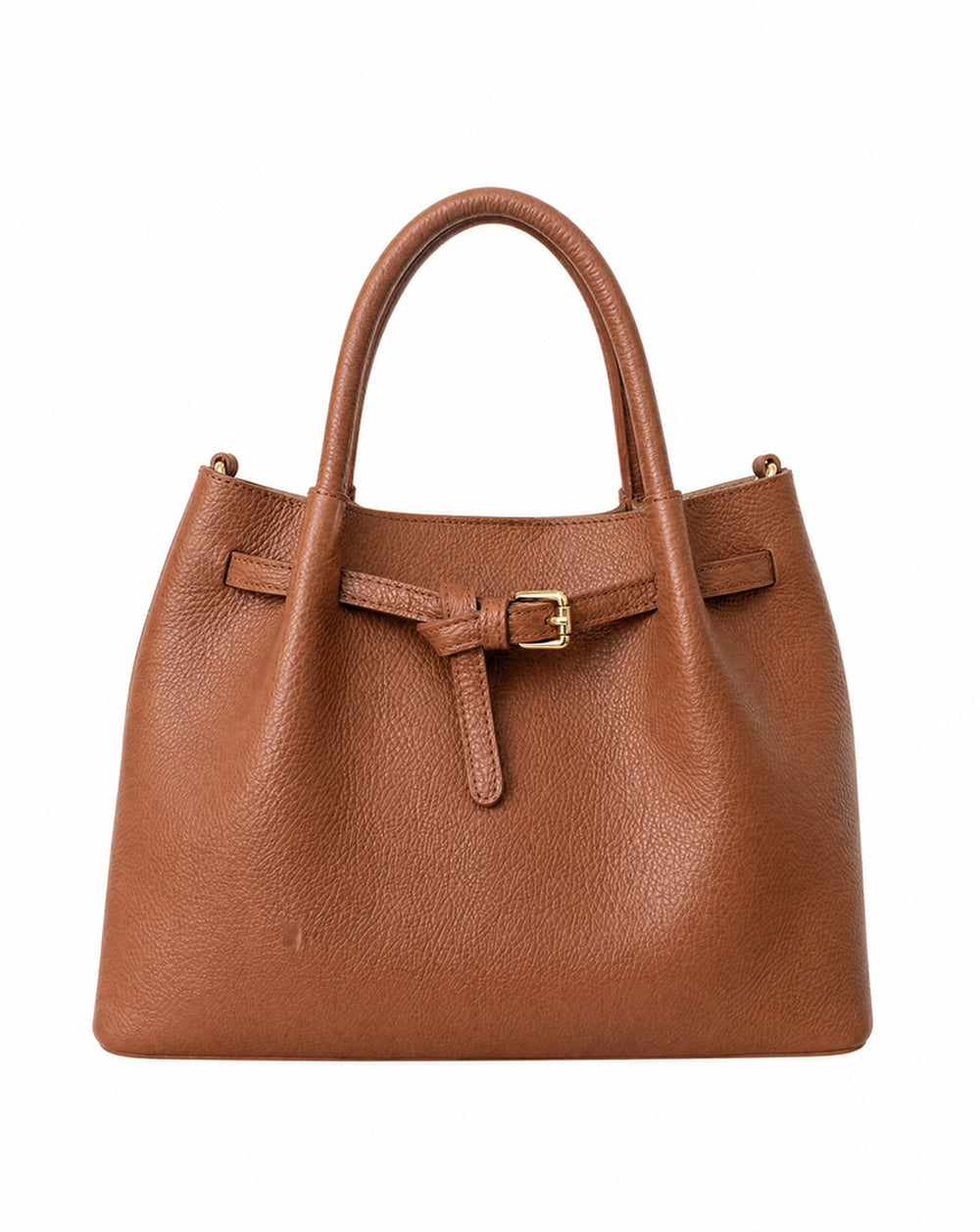 Belladonna structured tote in Cognac full-grain pebbled Italian leather by Tourance