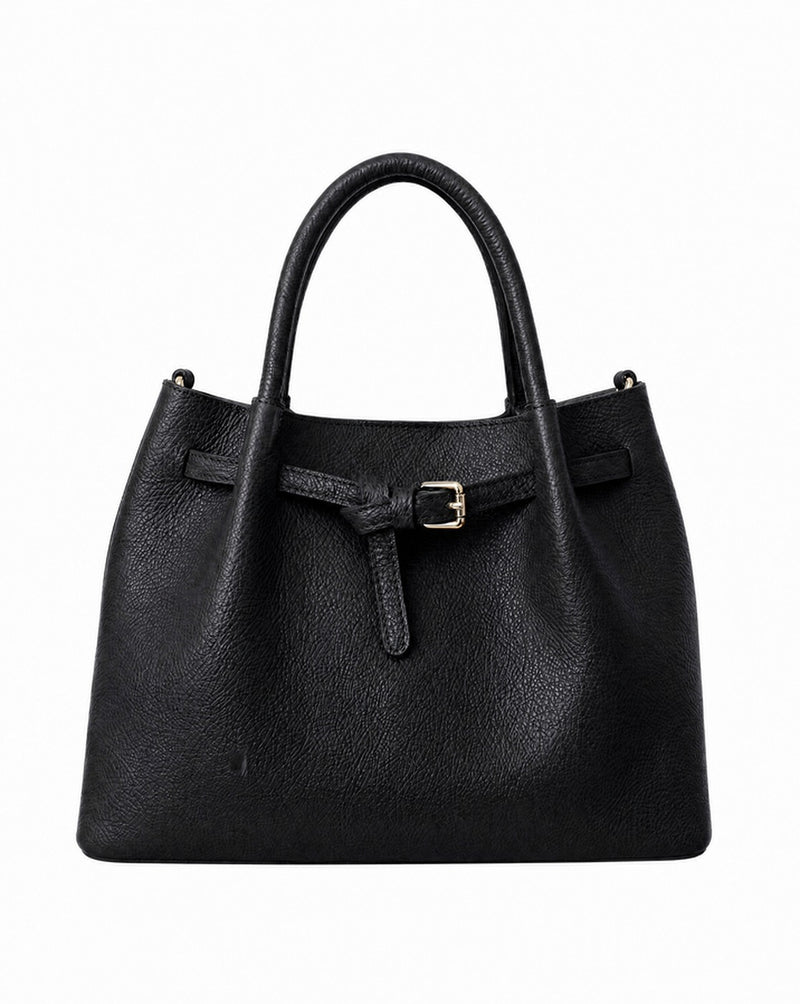 Belladonna structured tote in Nero black full-grain pebbled Italian leather by Tourance