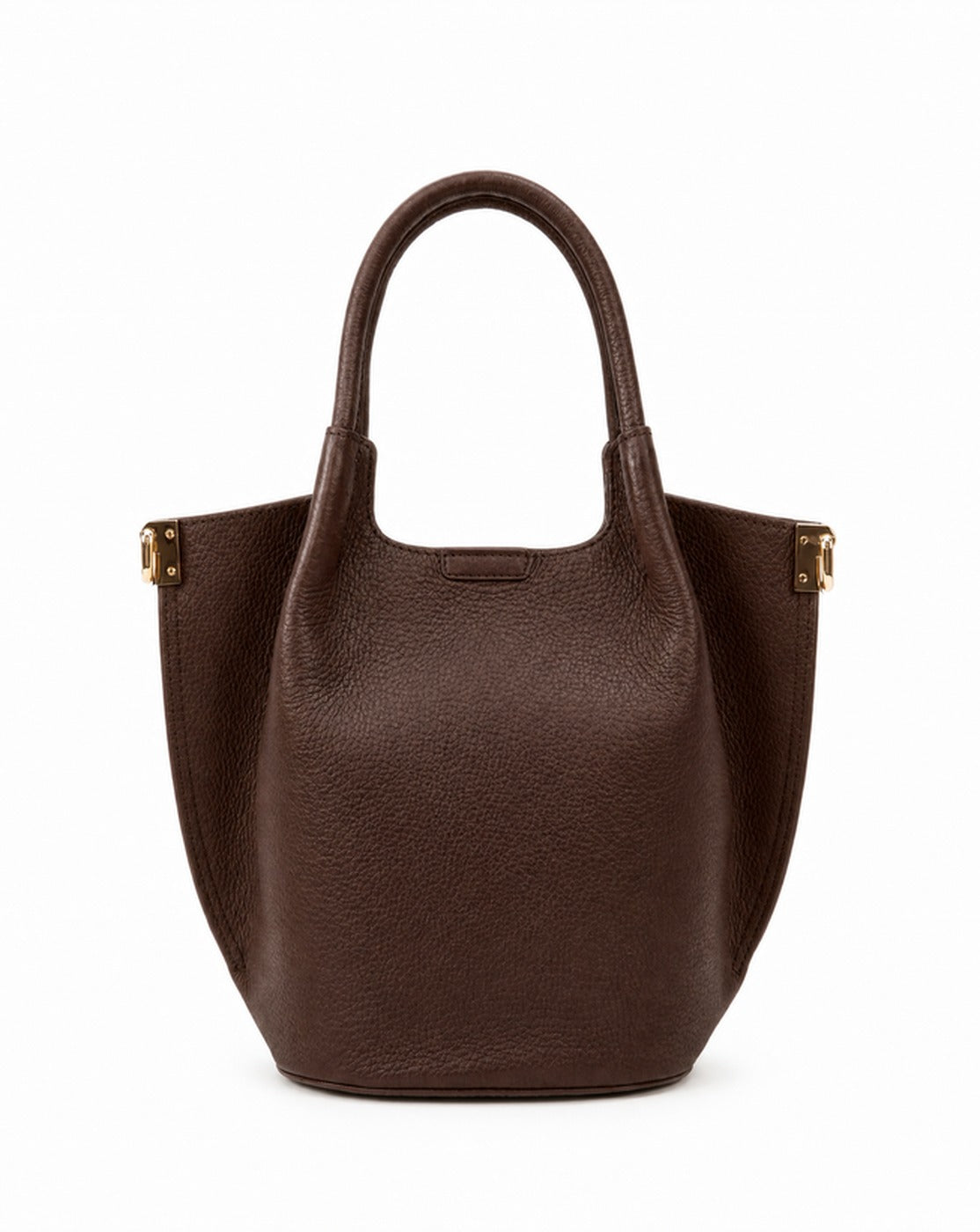 Luminara bucket tote in Moka brown full-grain pebbled Italian leather by Tourance