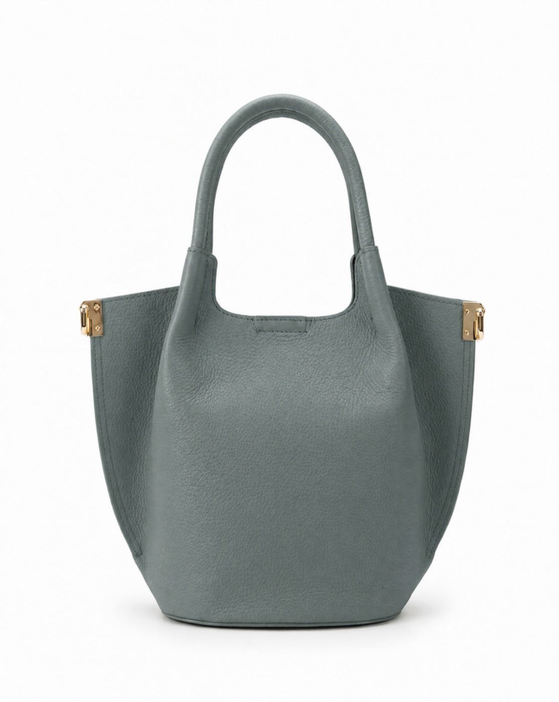 Luminara bucket tote in Slate Grey full-grain pebbled Italian leather by Tourance