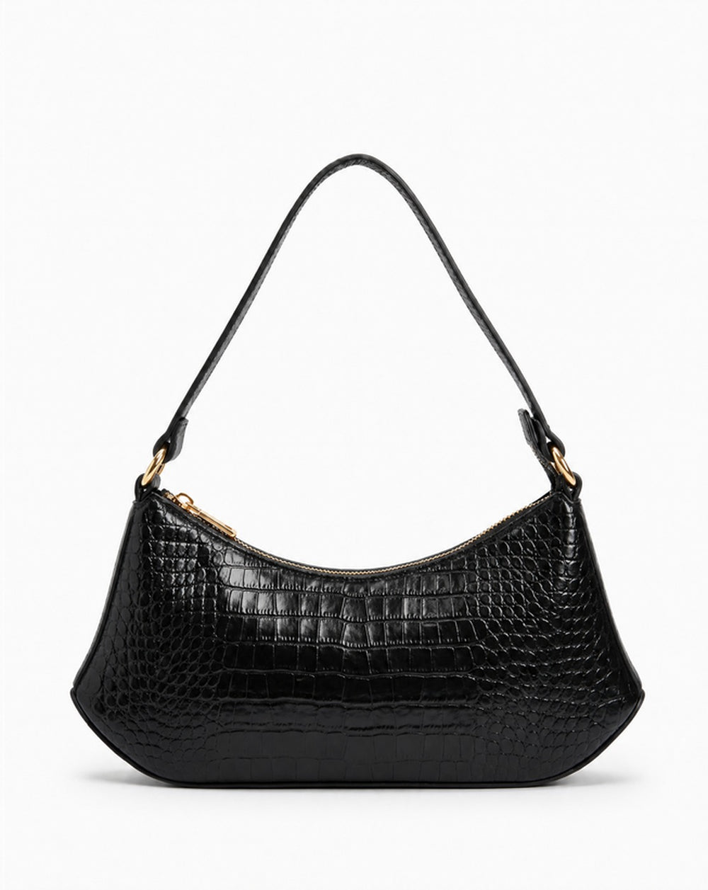 Seraphina curved shoulder bag in black croc-embossed Italian leather by Tourance